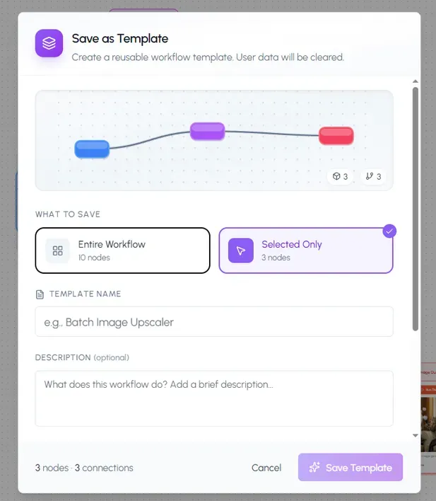 Saving a workflow as a reusable automation template